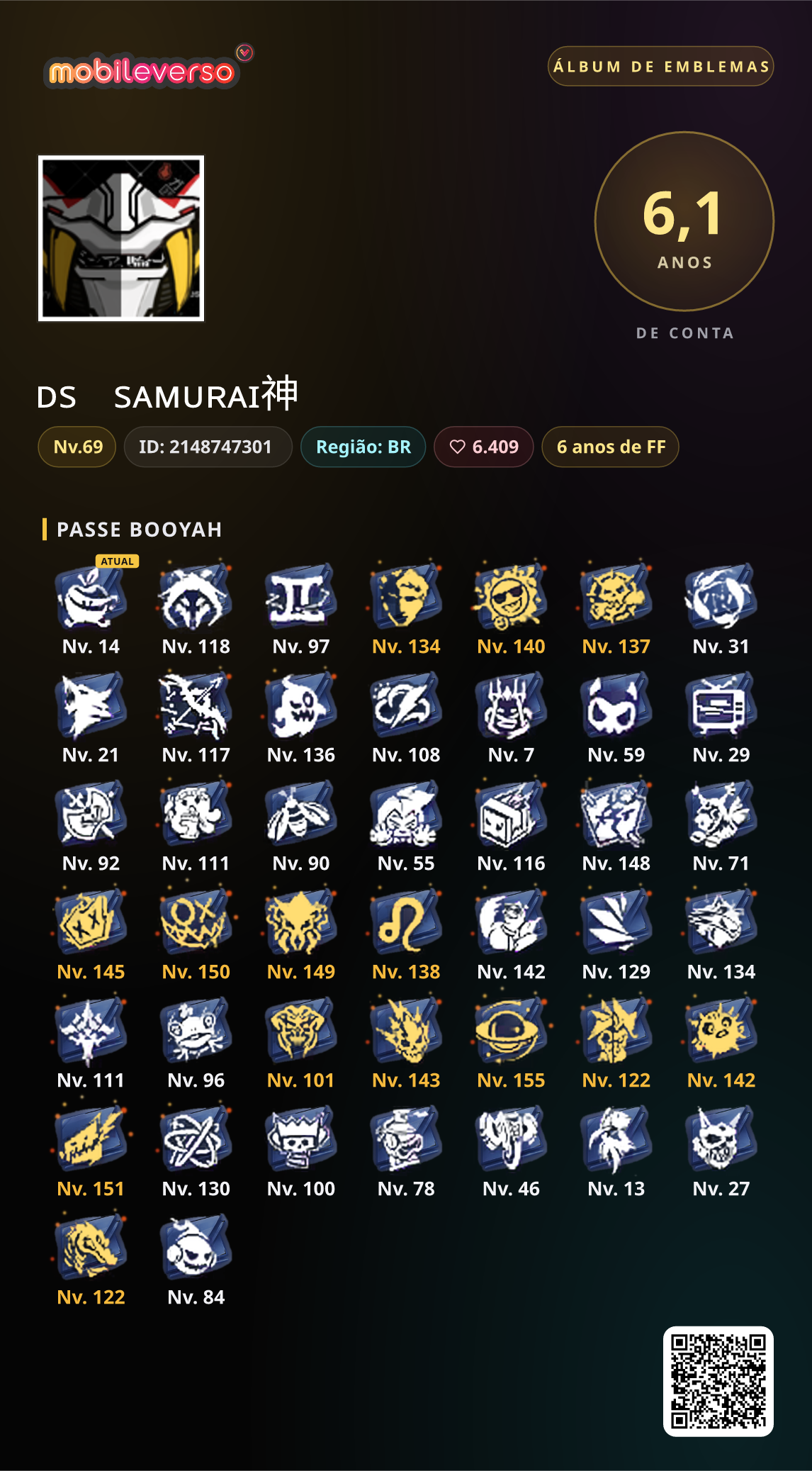 Álbum de emblemas de ᴅsㅤsᴀᴍᴜʀᴀɪ神 — Passe Booyah